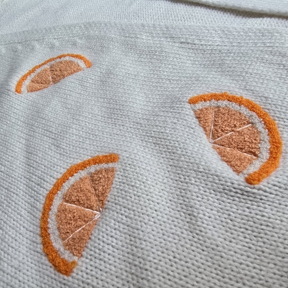 Orange Motif Fruit Slice Open Sweater Knit Cardigan - Picture 5 of 12